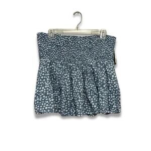 BP Mini Skirt Easy Pull On Smocked Waistband Pleated Design Floral Blue XL NWT